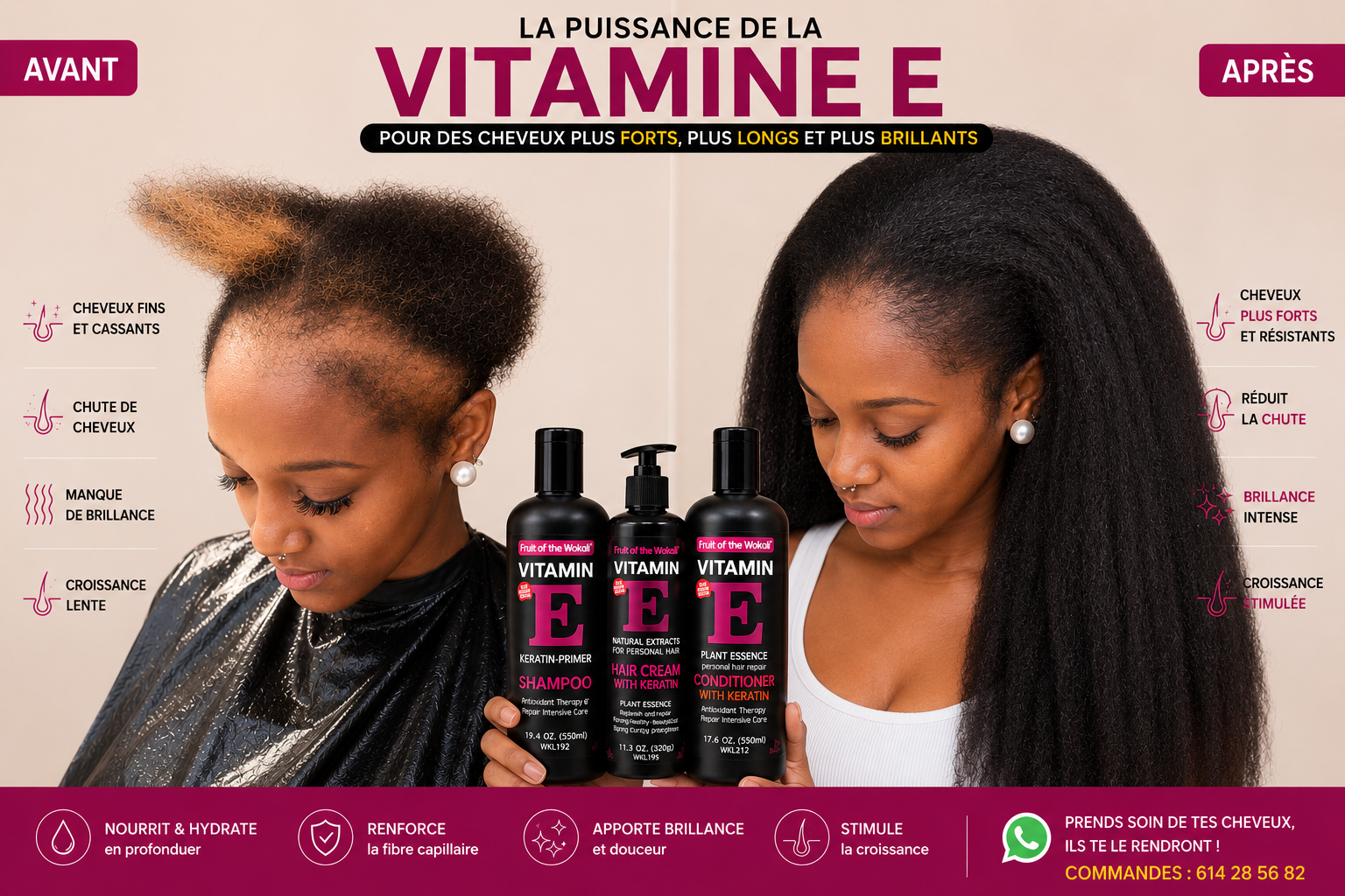 Kit Vitamine E à la Kératine – Pousse & Réparation Cheveux