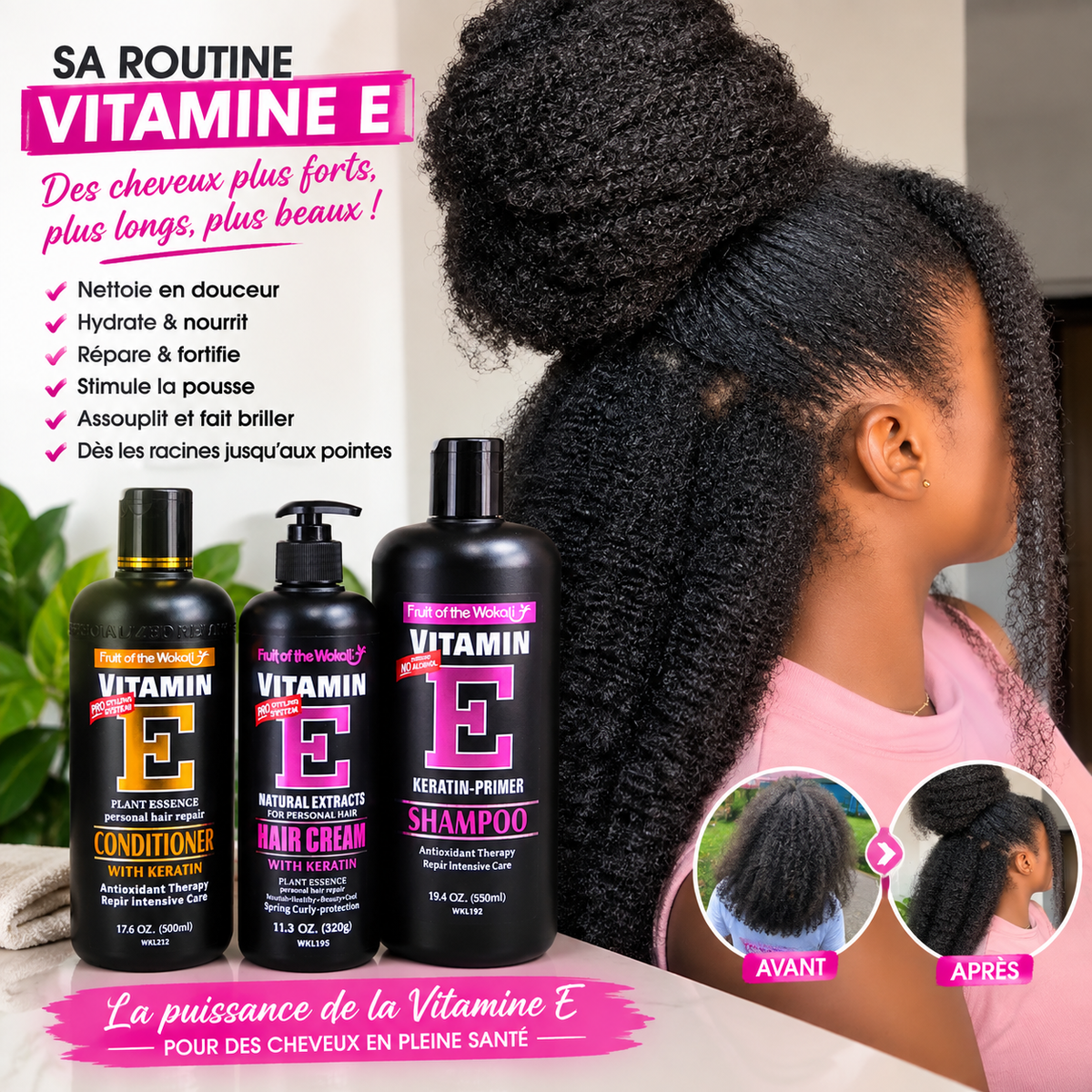 Kit Vitamine E à la Kératine – Pousse & Réparation Cheveux